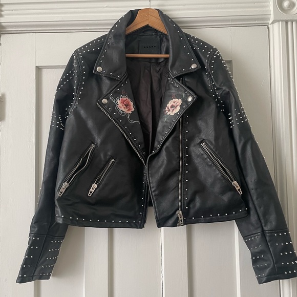 Blank NYC Jackets & Blazers - BLANK NYC Black Floral Studded Moto Jacket